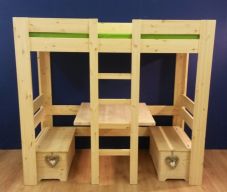 2-persoons HOOGSLAPER/STAPELBED MAUD met tafel en 2 opbergbankjes