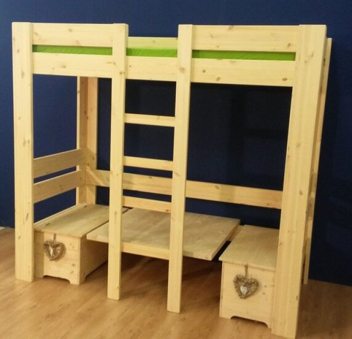 2-persoons HOOGSLAPER/STAPELBED MAUD met tafel en 2 opbergbankjes