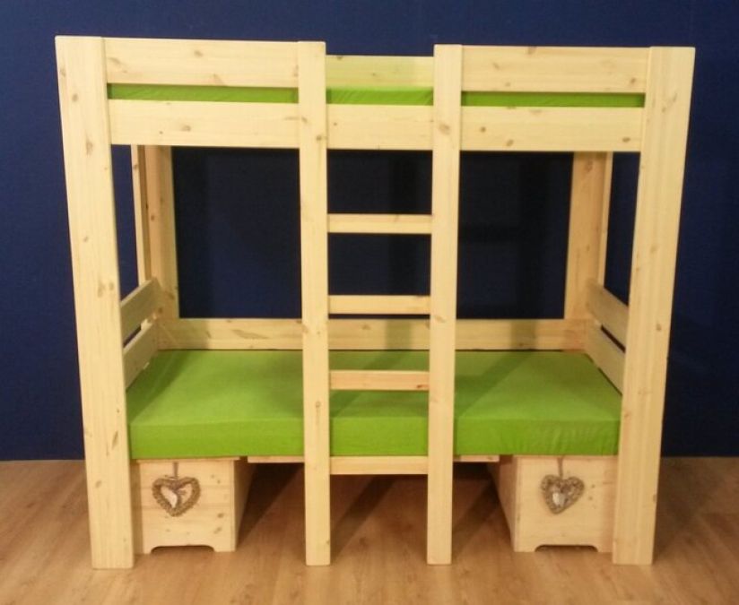 2-persoons HOOGSLAPER/STAPELBED MAUD met tafel en 2 opbergbankjes