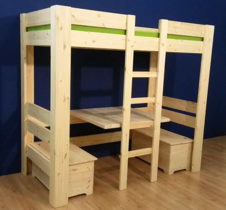 2-persoons HOOGSLAPER/STAPELBED MAUD met tafel en 2 opbergbankjes